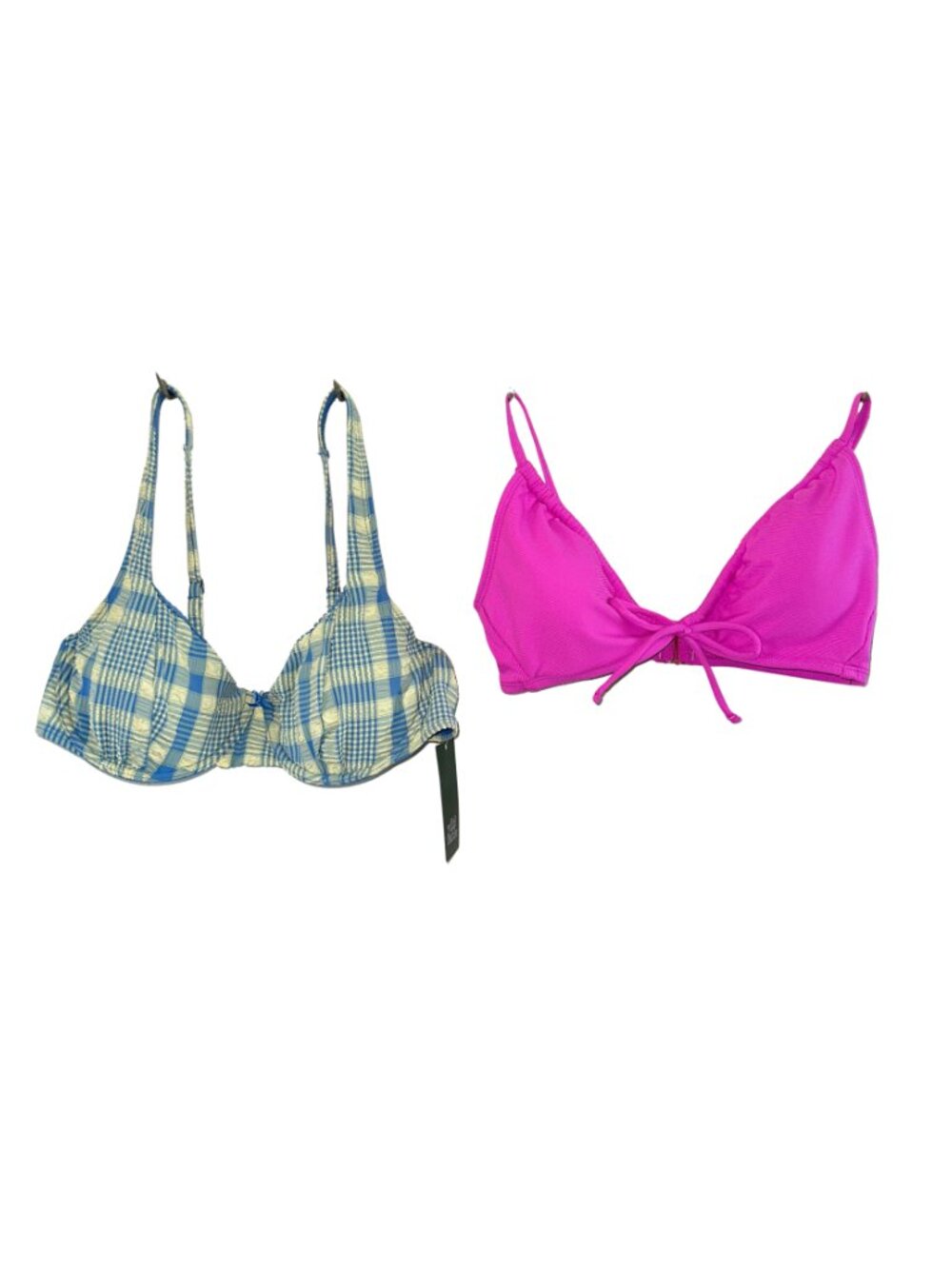 Bundle Set of 2 NWT Bikini Tops Pink Ribbed S Blue Plaid Underwire M - Picture 7 of 10